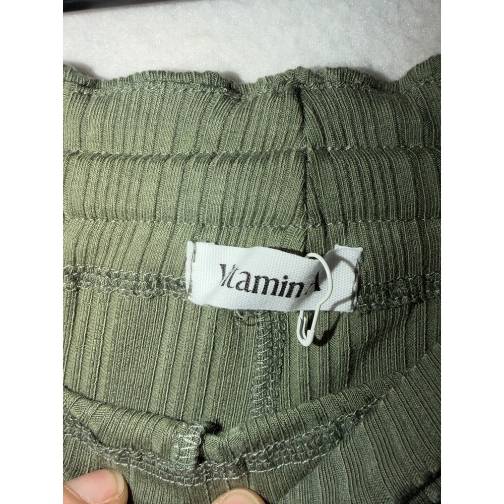 Vitamin A Ribbed Knit Drawstring Lounge Shorts Olive Green S/CH/G/P/V - Picture 2 of 4